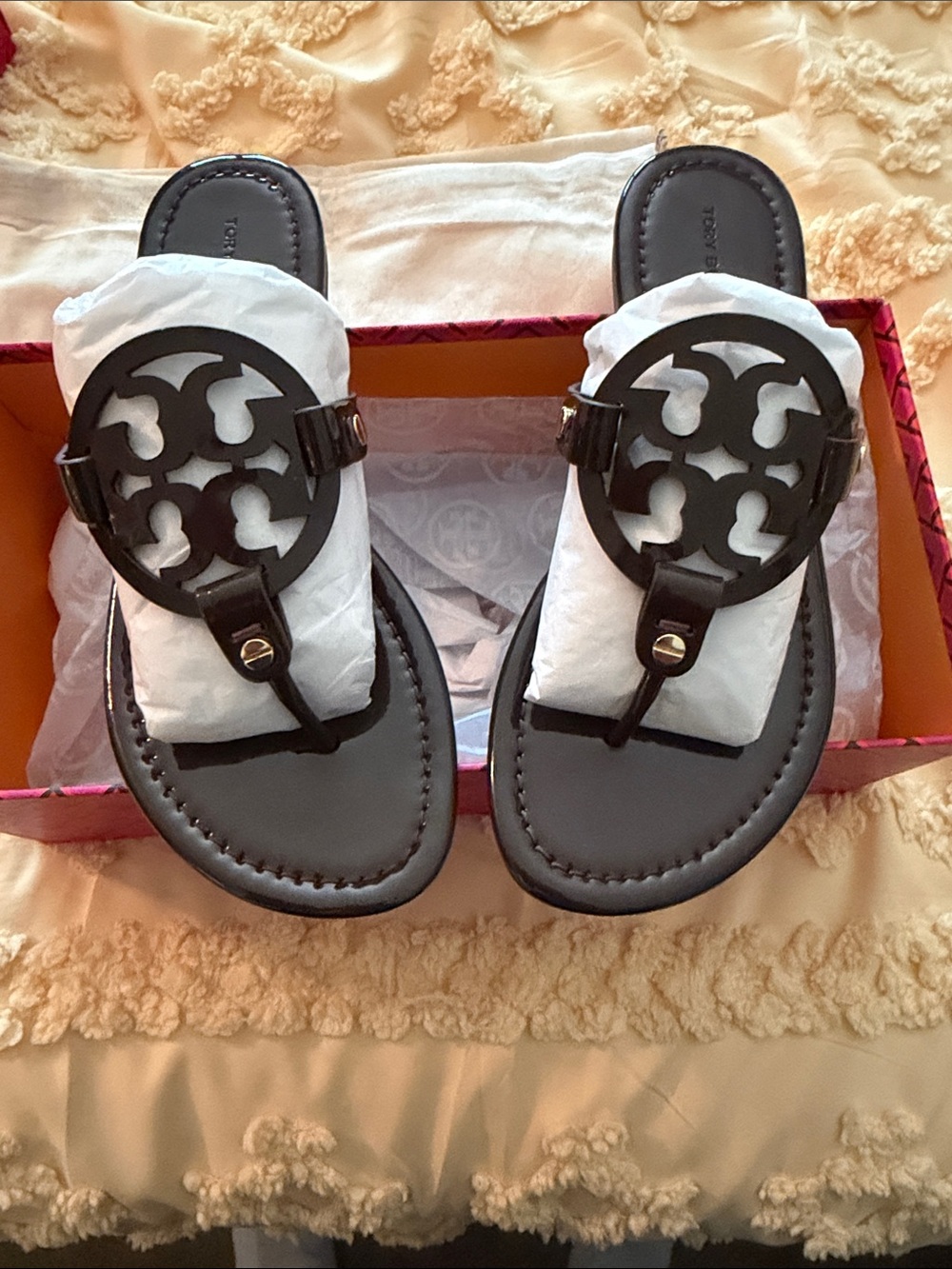 Tory Burch Black Miller Logo Thong Sandals